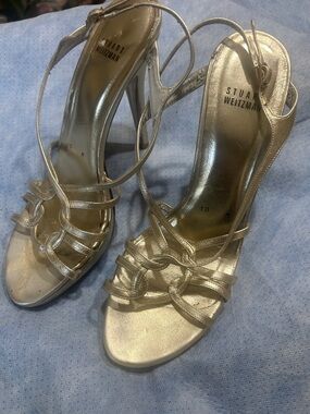Stuart Weitzman Metallic Gold Knot-Strap High Heel Sandals